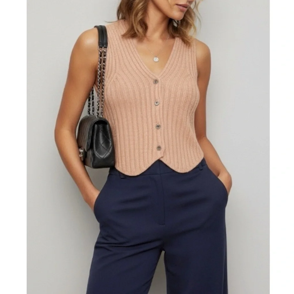 FAVORITE DAUGHTER The Knit Favorite Vest, Wool/Cashmere Mauve, XS - Picture 1 of 14